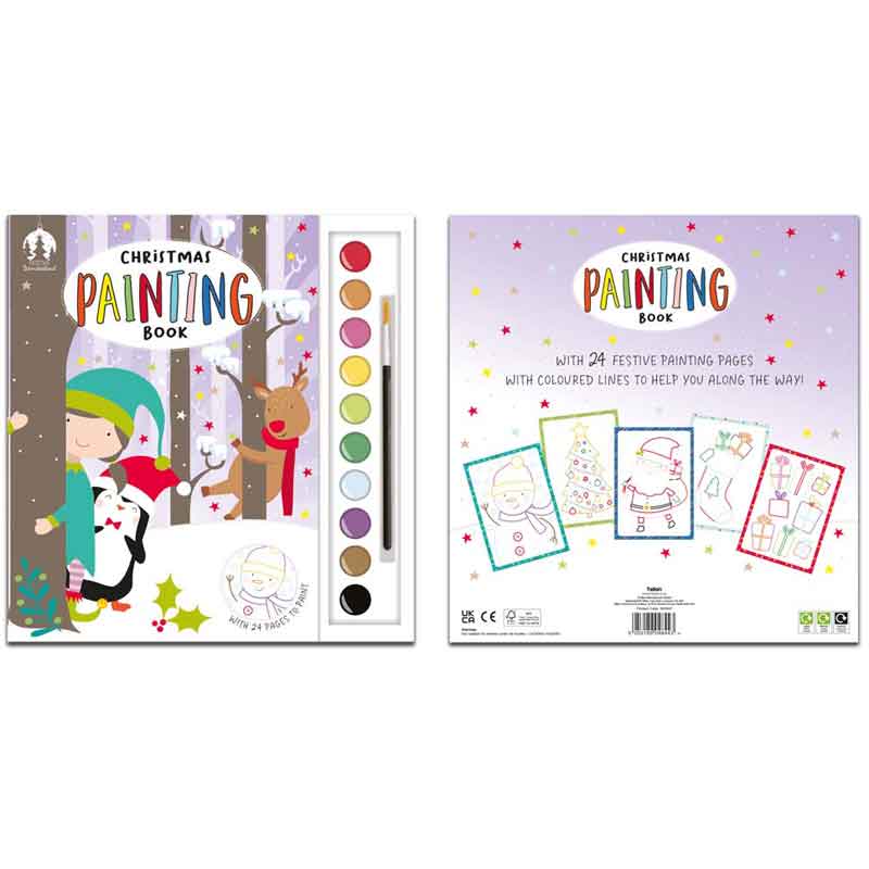 CHRISTMAS COLOURING BOOK & PAINT SET 12S