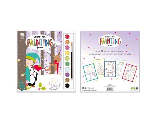 CHRISTMAS COLOURING BOOK & PAINT SET 12S