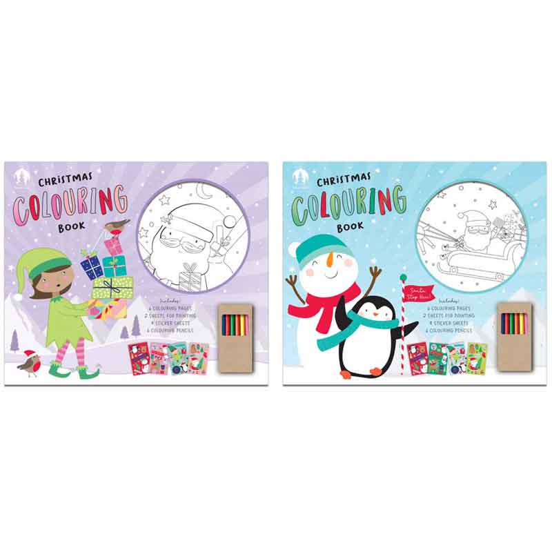CHRISTMAS COLOURING & STICKER BOOK 12S
