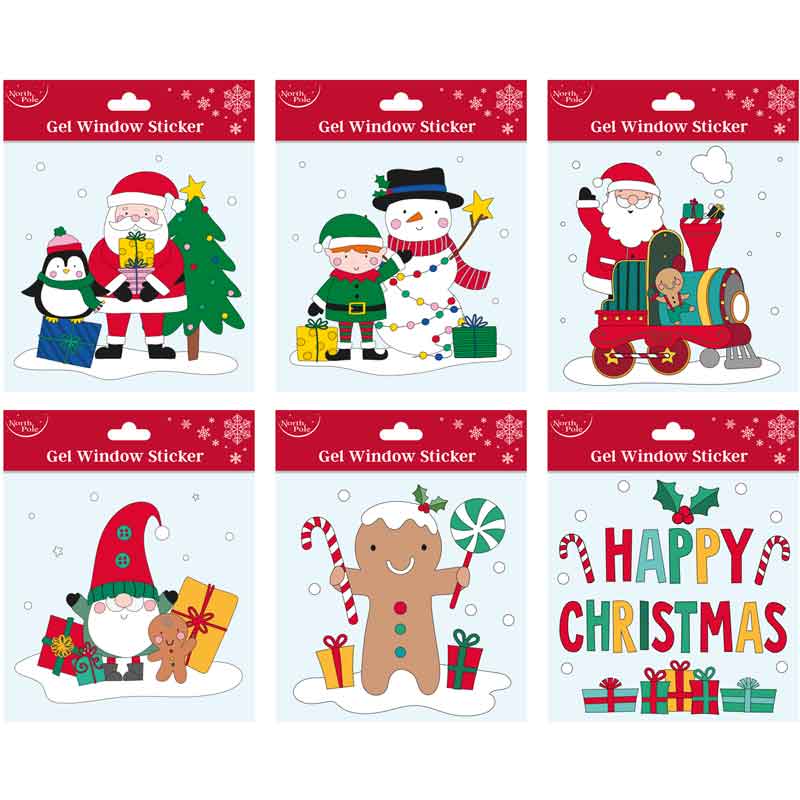 7in CHRISTMAS GEL WINDOW STICKERS 12S