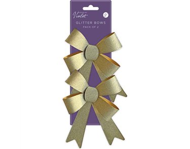 2PC GOLD GLITTER BOWS 12S