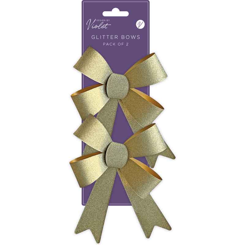 2PC GOLD GLITTER BOWS 12S