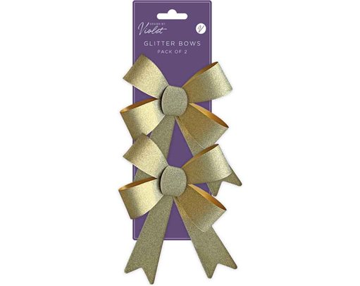 2PC GOLD GLITTER BOWS 12S
