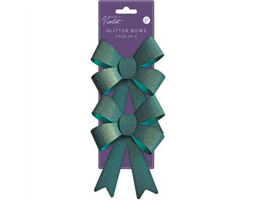 2PC GREEN GLITTER BOWS 12S