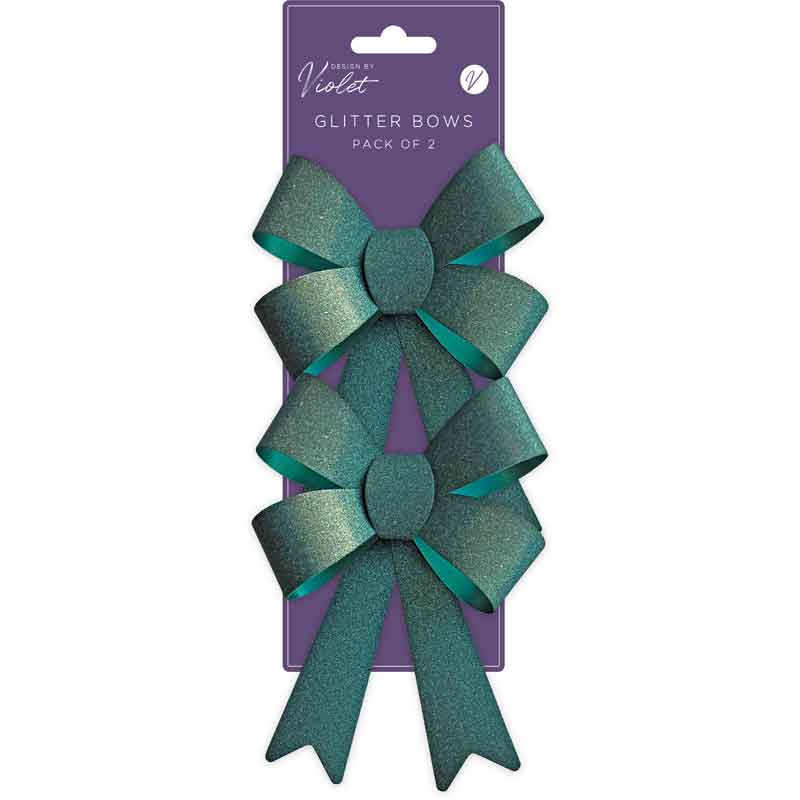 2PC GREEN GLITTER BOWS 12S