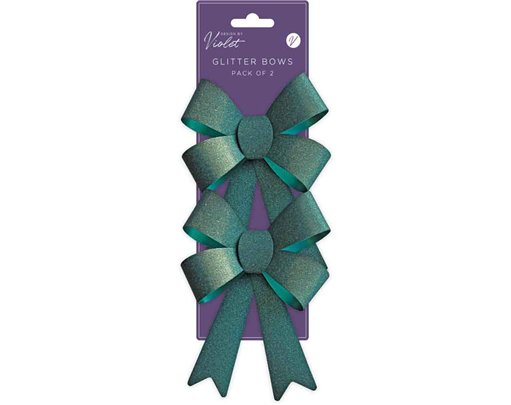 2PC GREEN GLITTER BOWS 12S