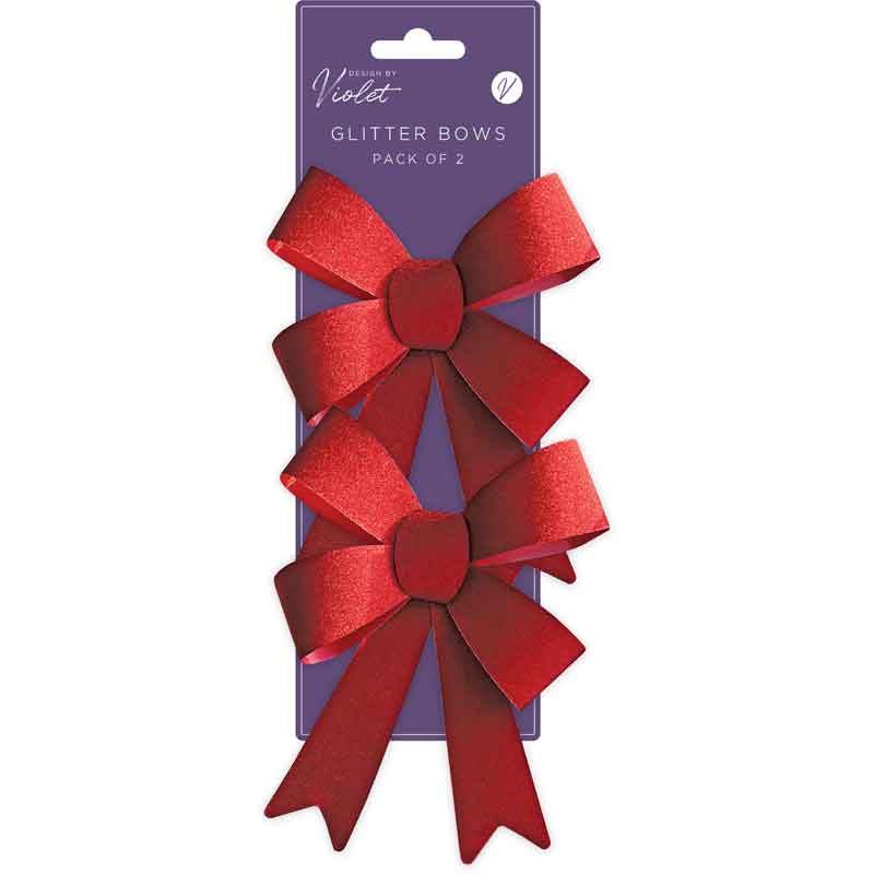2PC RED GLITTER BOWS 12S