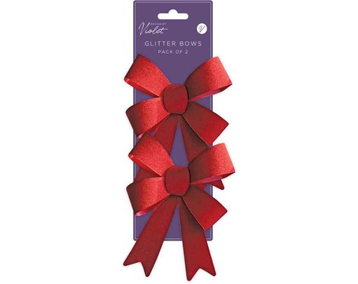 2PC RED GLITTER BOWS 12S