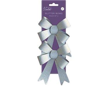 2PC SILVER GLITTER BOWS 12S
