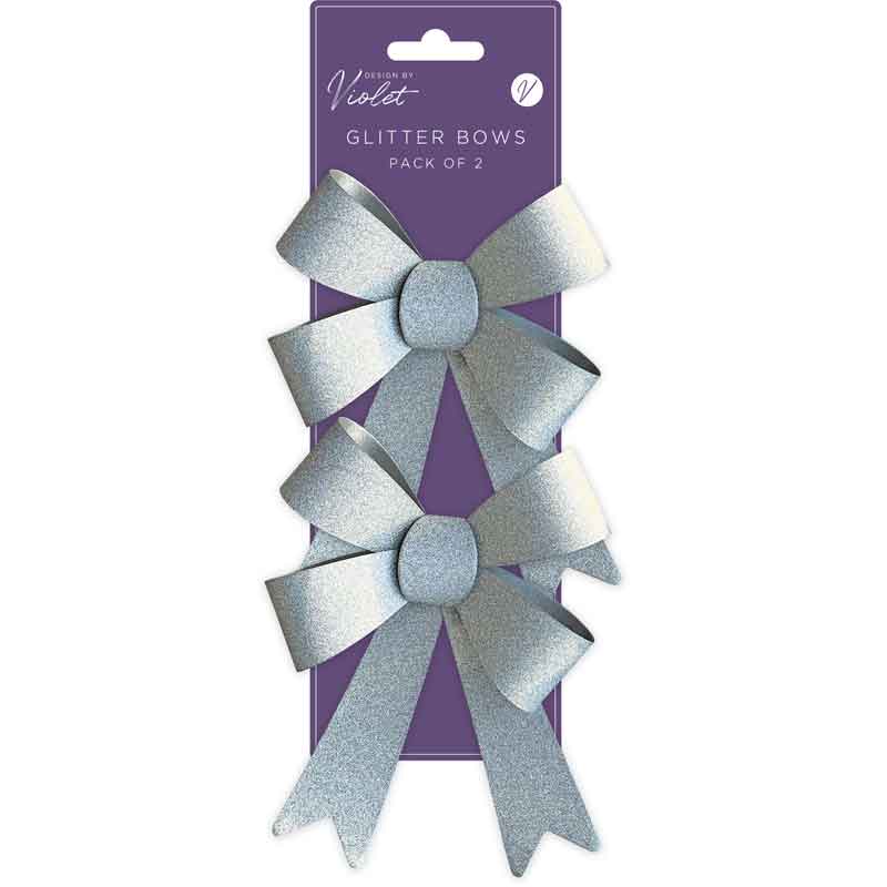 2PC SILVER GLITTER BOWS 12S