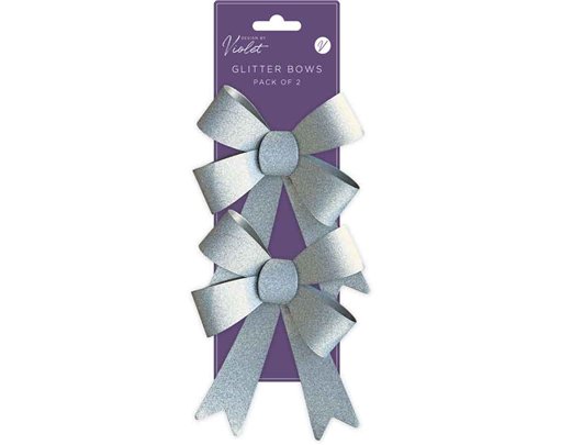 2PC SILVER GLITTER BOWS 12S