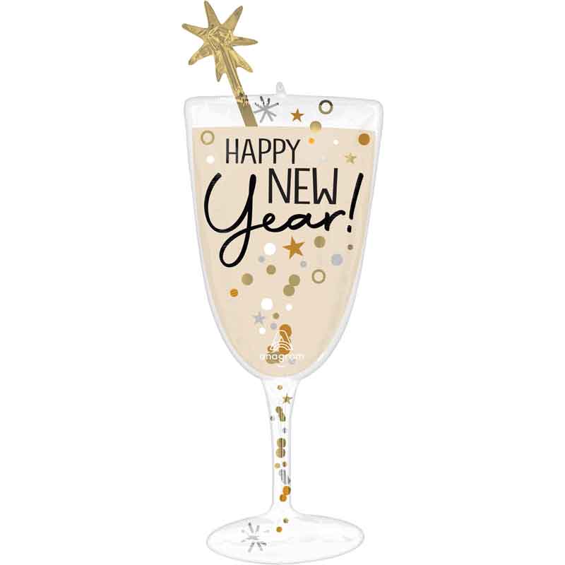 BUBBLY NEW YEAR GLASS SUPERSHAPE FOIL BALLOON