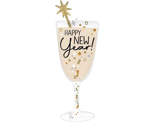 BUBBLY NEW YEAR GLASS SUPERSHAPE FOIL BALLOON
