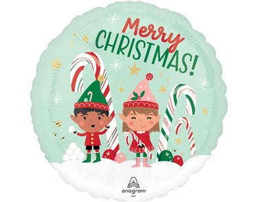 18in MERRY CHRISTMINTS ELVES FOIL BALLOON