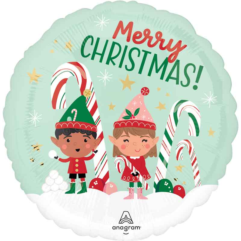 18in MERRY CHRISTMINTS ELVES FOIL BALLOON