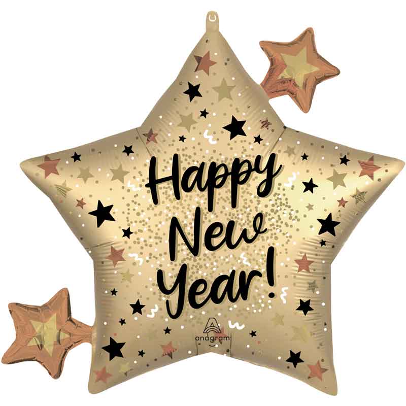 SATIN NYE NATURAL SPARKLE STAR SUPERSHAPE FOIL BALLOON