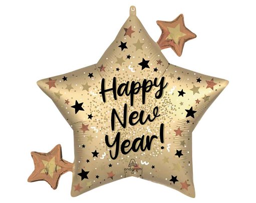 SATIN NYE NATURAL SPARKLE STAR SUPERSHAPE FOIL BALLOON