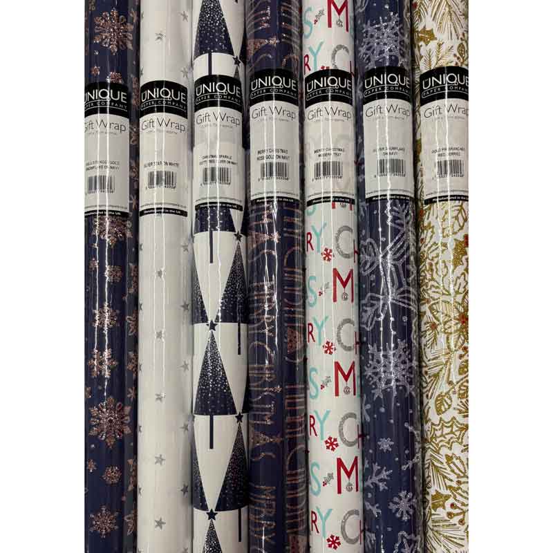 1.5m 7ASST BLUES ASST GLITTER ROLLWRAP 42S