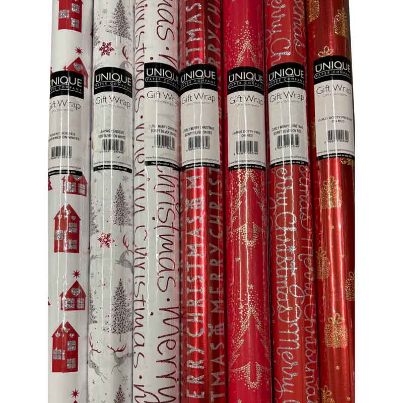 1.5m 7ASST REDS ASST GLITTER ROLLWRAP 42S