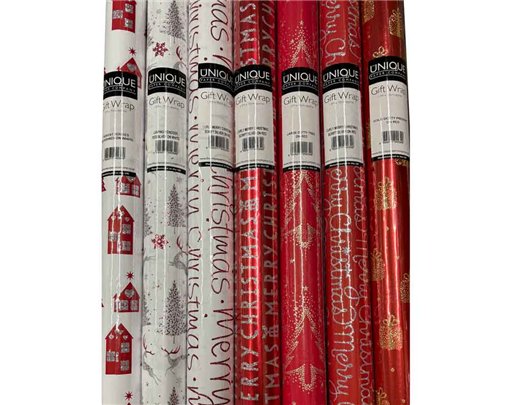 1.5m 7ASST REDS ASST GLITTER ROLLWRAP 42S