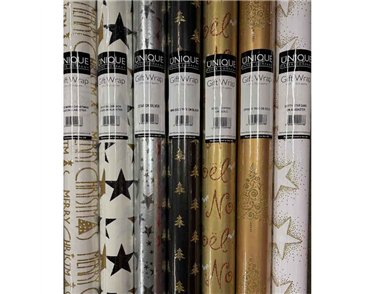 1.5m 7ASST GOLDS ASST GLITTER ROLLWRAP 42S