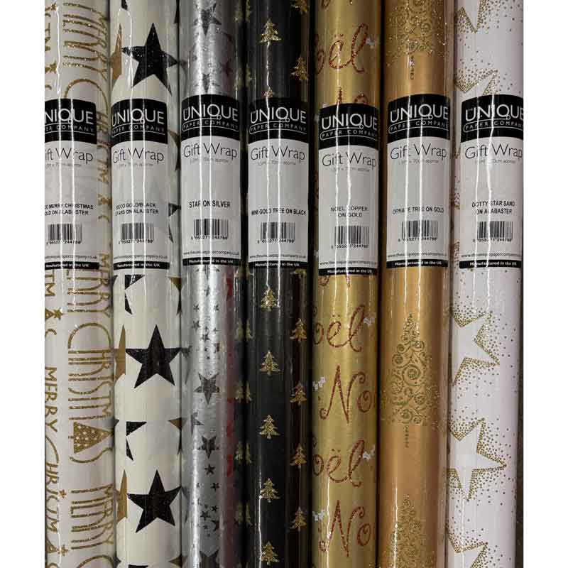 1.5m 7ASST GOLDS ASST GLITTER ROLLWRAP 42S