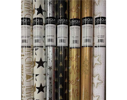 1.5m 7ASST GOLDS ASST GLITTER ROLLWRAP 42S