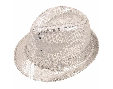 SEQUIN SILVER GANGSTER HAT