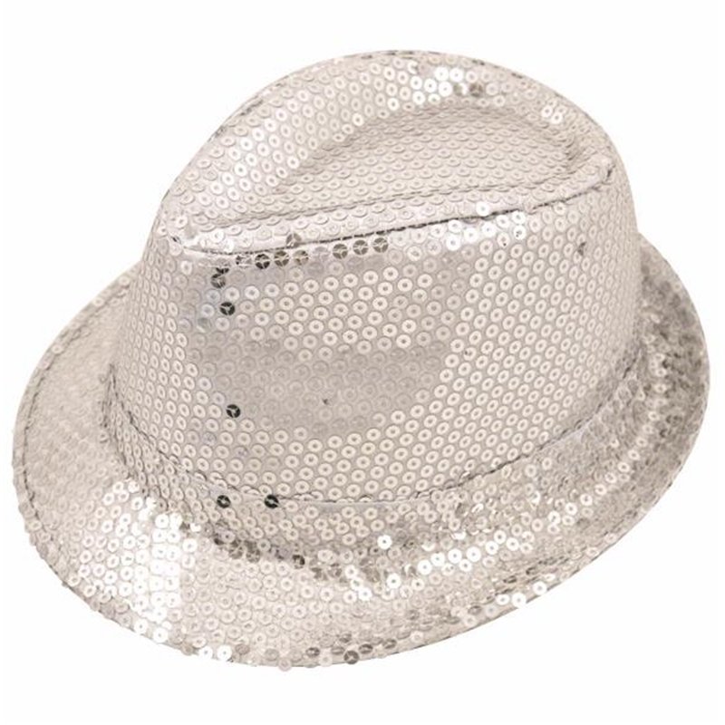 SEQUIN SILVER GANGSTER HAT