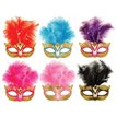 6ASST MASK HALF GLITTER W/FEATHERS
