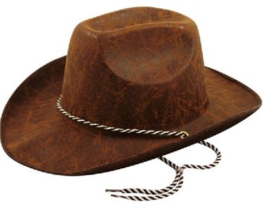 ADULT COWBOY LEATHER LOOK BROWN HAT