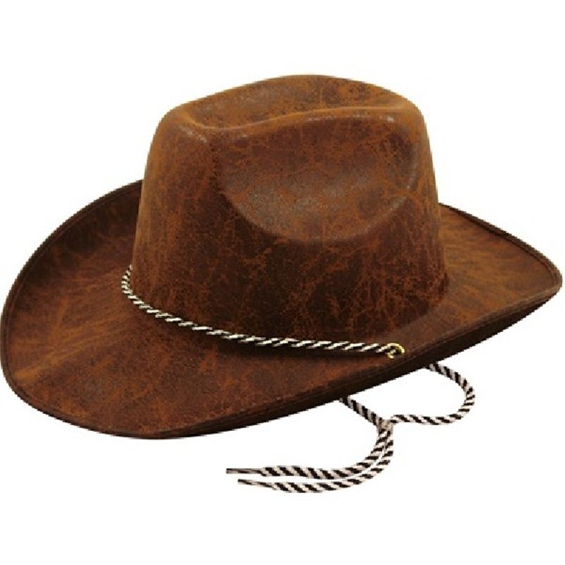 ADULT COWBOY LEATHER LOOK BROWN HAT
