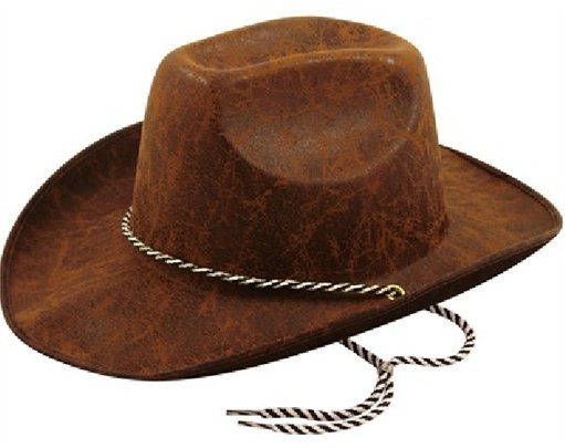 ADULT COWBOY LEATHER LOOK BROWN HAT