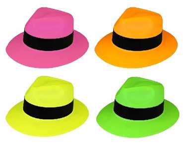 4ASST PLASTIC NEON GANGSTER HAT