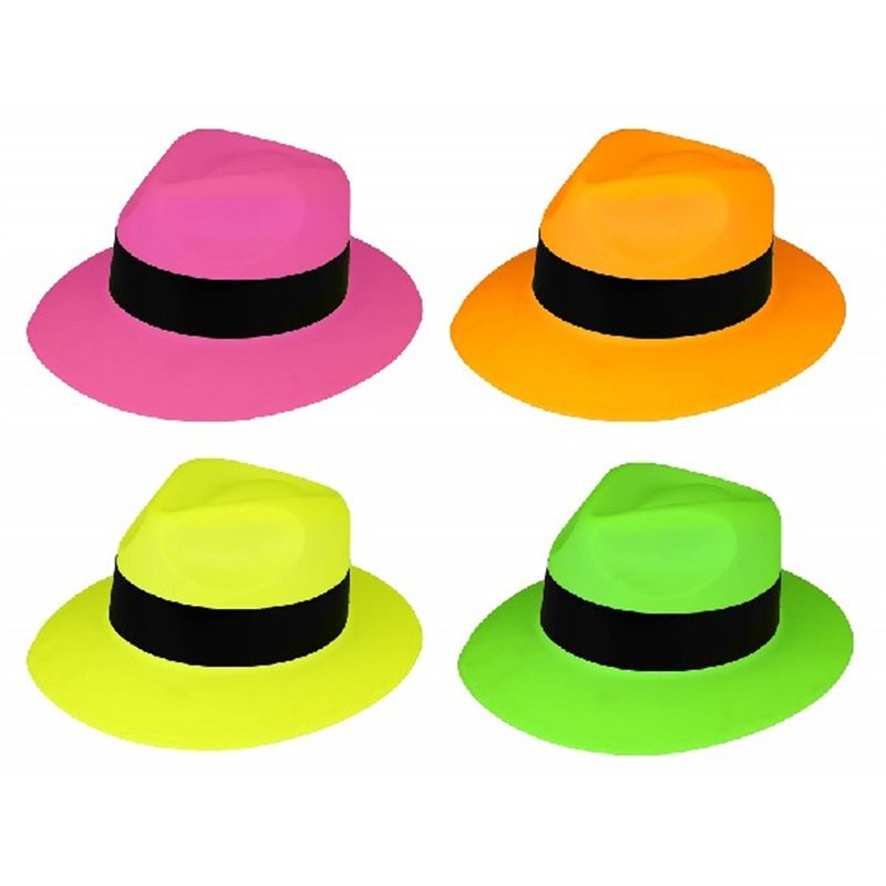 4ASST PLASTIC NEON GANGSTER HAT