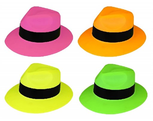 4ASST PLASTIC NEON GANGSTER HAT