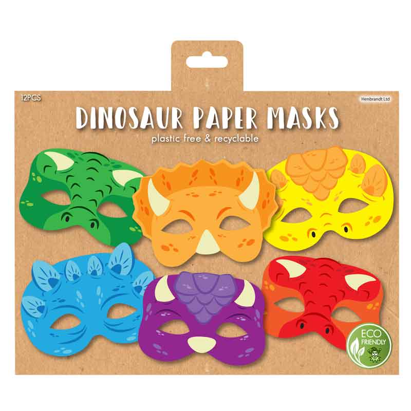 12PK DINOSAUR PAPER MASKS