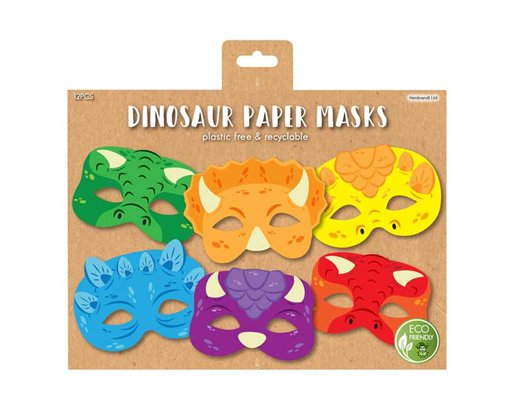12PK DINOSAUR PAPER MASKS