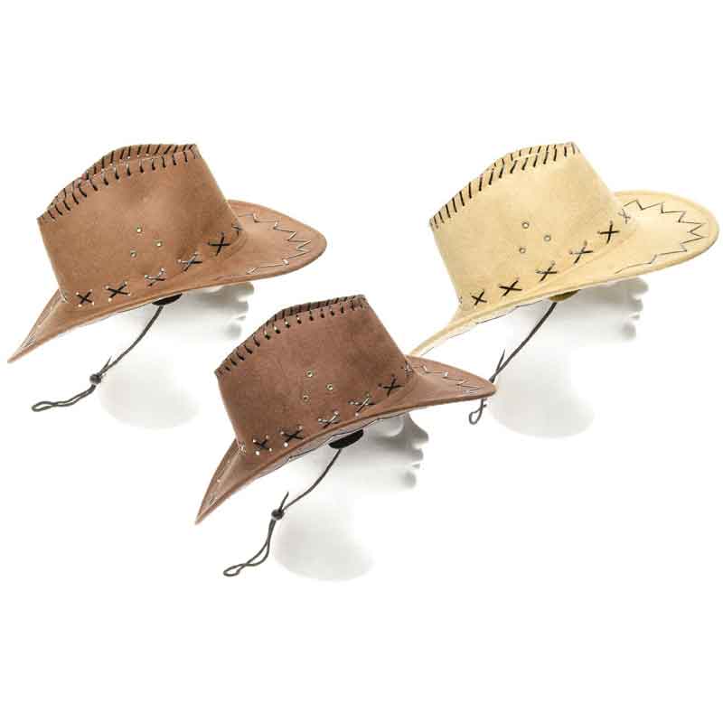 3ASST LEATHER LOOK COWBOY HAT