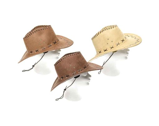 3ASST LEATHER LOOK COWBOY HAT