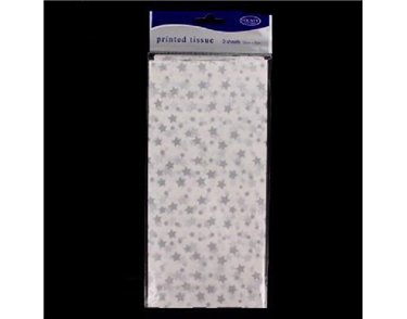 PRINTED TISSUE SILVER STARS  6S