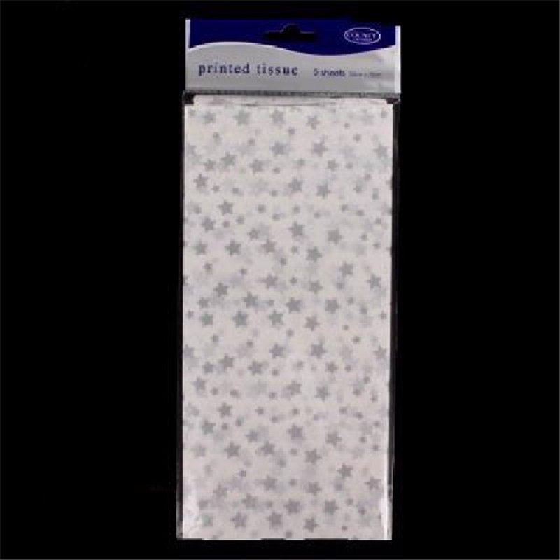 PRINTED TISSUE SILVER STARS  6S