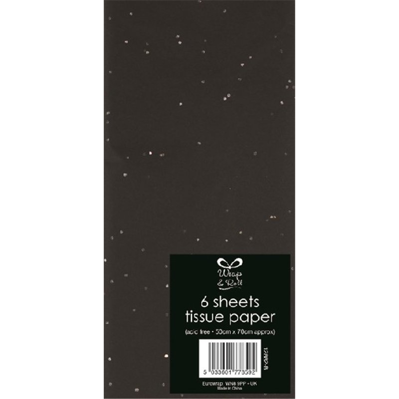 (6) BLACK GLITTER TISSUE SHEETS  12S
