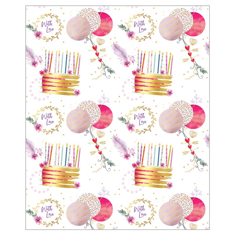 CAKE & BALLOONS ACQUIRE GIFTWRAP 24S