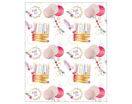 CAKE & BALLOONS ACQUIRE GIFTWRAP 24S