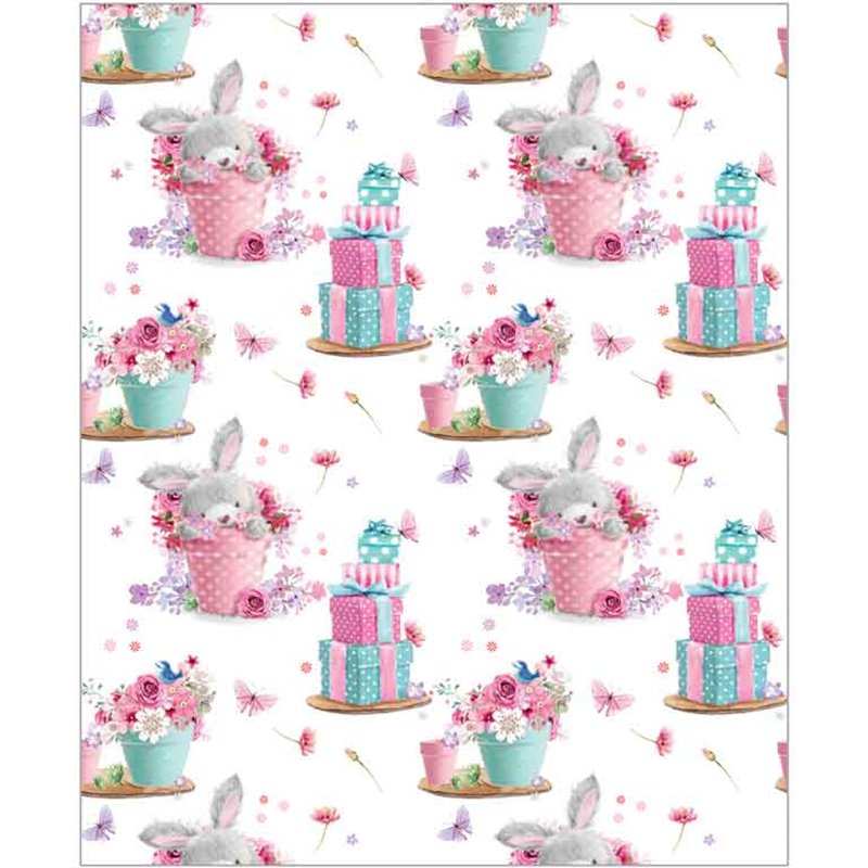 FLORAL BUNNY ACQUIRE GIFTWRAP 24S