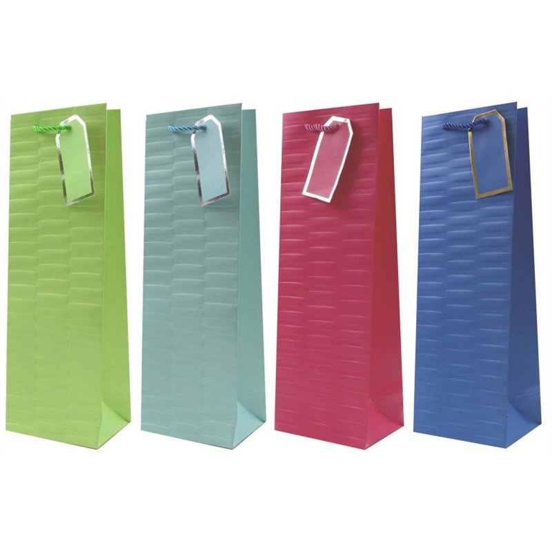 4ASST EMBOSSED BRIGHTS BOTTLE BAG 12S