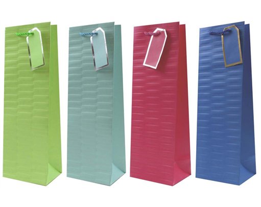 4ASST EMBOSSED BRIGHTS BOTTLE BAG 12S