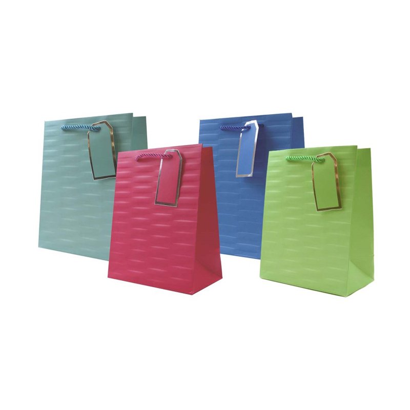 4ASST EMBOSSED BRIGHTS MEDIUM GIFT BAG 12S