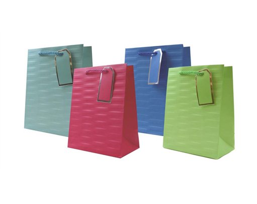 4ASST EMBOSSED BRIGHTS MEDIUM GIFT BAG 12S